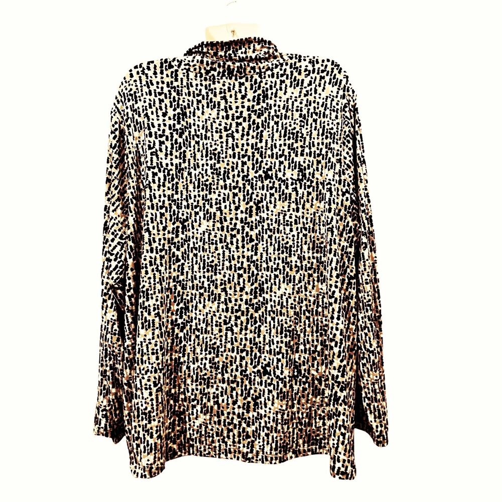 Susan Graver Women's Blk/Tan Printed Brushed Liquid Knit Turtleneck Top SZ 3X - Picture 2 of 9